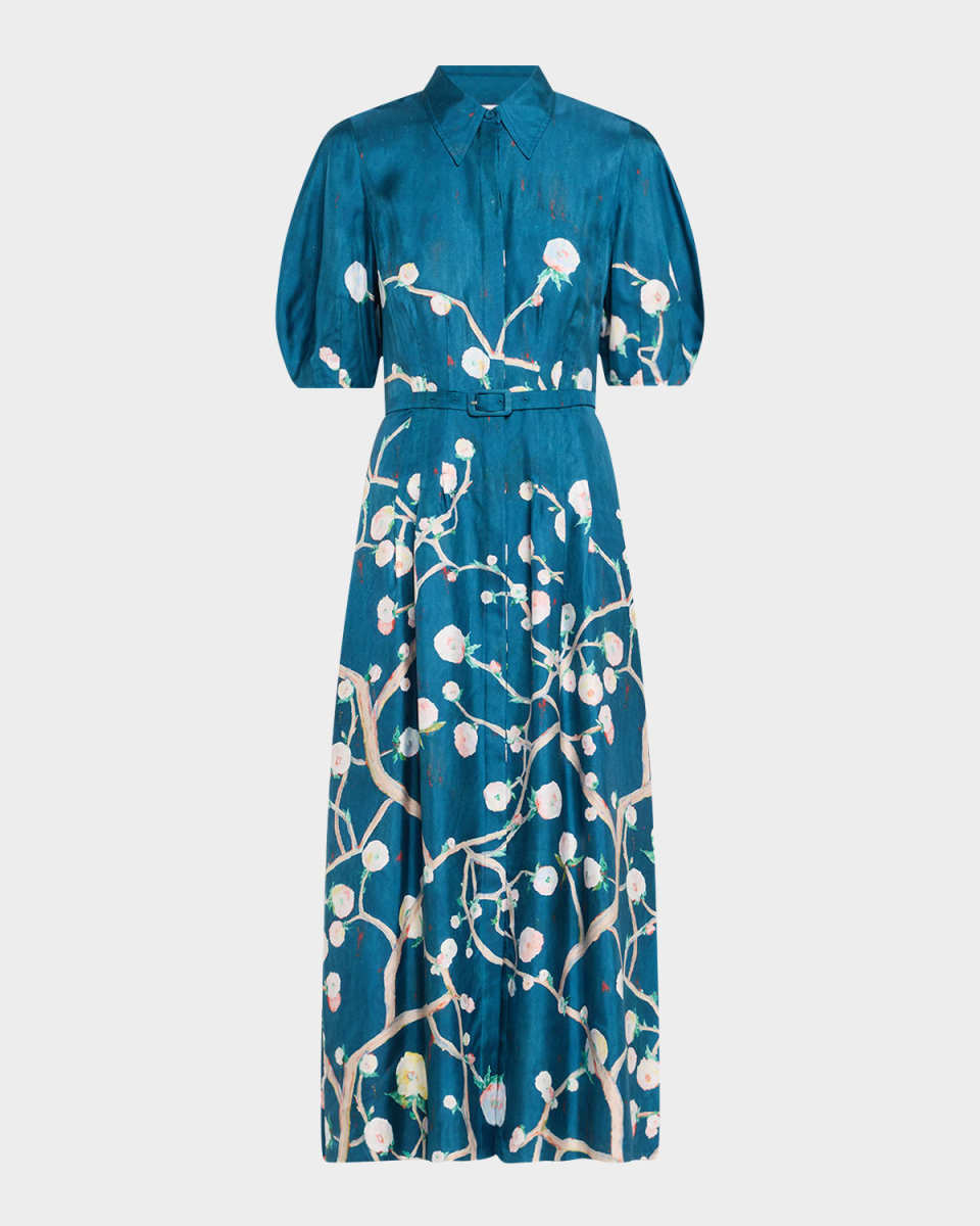 Maude Floral Pleated Midi Shirtdress With Belt